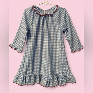 Sweet Dreams Girls Blue Gingham Nightgown Red Trim Long Sleeve Size 3